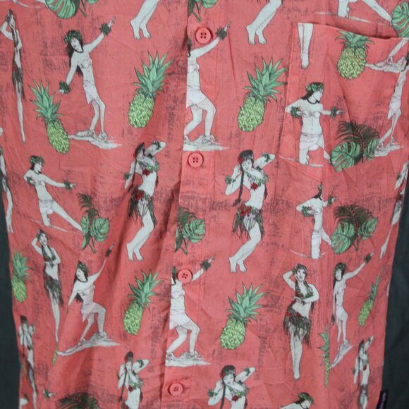 Button Down Surf Shirt - Pink with Hula Grils by Psycho Tuna - Men's XL - Picture 3 of 10